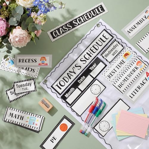 Funrous Black Daily Schedule Pocket Chart with 82 Cards - Classroom Organizer