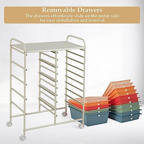 HAPPYGRILL Macaroon Colorful 15-Drawer Rolling Cart with Removable Drawers, Steel Frame, Lockable Wheels