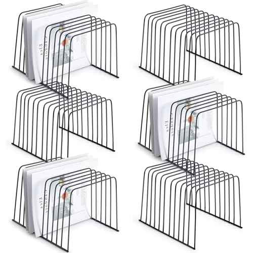 6 Pcs Desktop Organizer Wire Desk File Organizer Vertical Metal Stand up File Stand for Office Home, 11 Sections, Black