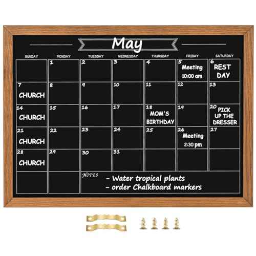 Calendar Chalkboard, 17.7" * 23.6", Magnetic Surface Rustic Brown Solid Pine Wood Frame Chalk Board for Planning/School Timetable/Memo, Hanging Board for Office, School and Home(YLHB-QZ-4560)
