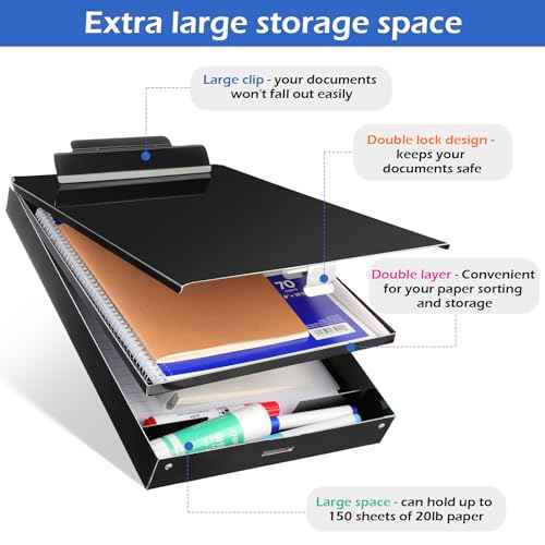 Janlaugh 1 Pieces Metal Storage Clipboard Letter Size Heavy Duty Aluminum Clip Board 14'' x 9.06'' x 2.95'' Contractor Clipboard Dual Storage Form Holder Paper Holder with High Capacity Clip