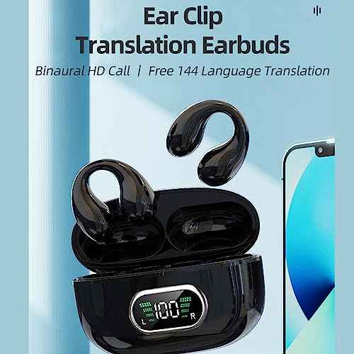 Yunseity Language Translator Earbuds, X9 Two Way Translation Headphones in Real Time, Clip Online Translation Device in 144 Languages & 3 Translation Modes, with Display (Black)