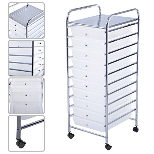 Giantex 10 Drawer Storage Cart Rolling Cart File Scrapbook Paper Mobile Organizer for School Office (Clear)