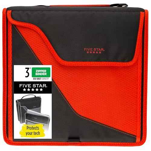 Five Star Zipper Binder, 3 Inch 3-Ring Binder with D Rings, Removable Padded Case, 5-Tab Expanding File and Multi-Use Strap, 850 Sheet Capacity, Red/Black (29296CE8)