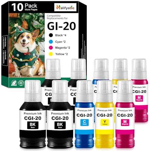 Compatible GI-20 GI20 Ink Refill Bottles Replacements for Canon GI20 Ink Refill Bottle Compatible for Canon G6020 G7020 G5020 Printers (10-Pack, 4BK/2C/2M/2Y) G6020 Printer Ink