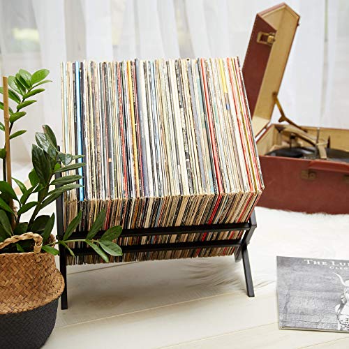 MODERN VINYL Record Storage Racks - Easy Assembly Vinyl Record Holder Stand 100 Lps | Sleek Matte Black LP Holder Stand | Multiuse Vinyl Storage Rack | Storage Rack for Books Magazines Files