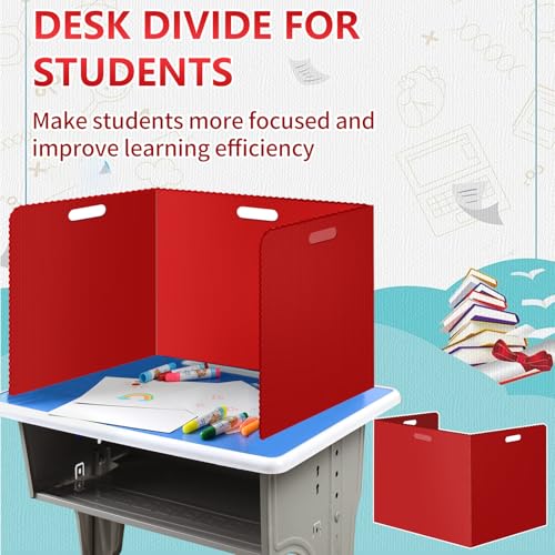 24 Pcs Desk Dividers for Students 14 ¡¿ 17.5 ¡¿ 14 Inch Plastic Waterproof Privacy Folders Shields Test Dividers with Red Classroom Privacy Boards for School Study Teacher Supplies(Red)