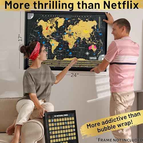 OVANTO Scratch Off World Map + USA Map ? 17x24¡± Wall Travel Posters with 196 Flags, Gold Foil, Pins & Accessories ? Premium Gift Box for Travelers, Couples, Home or Office Decor