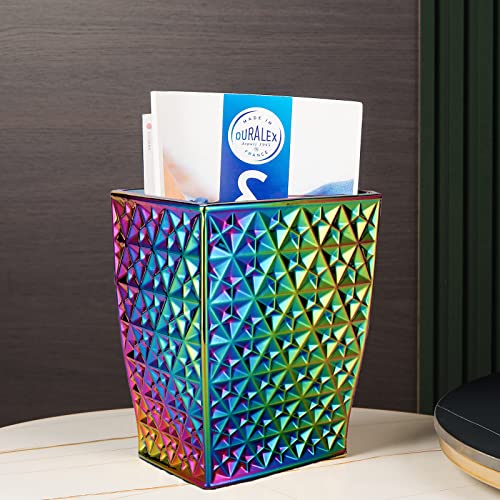 Colorful Bathroom Trash Can Small Wastebasket, Garbage Container Bin for Bathroom, Bedroom, Kitchen, Home Office, and Kids Room, Holds Waste, Recycling - Ceramic