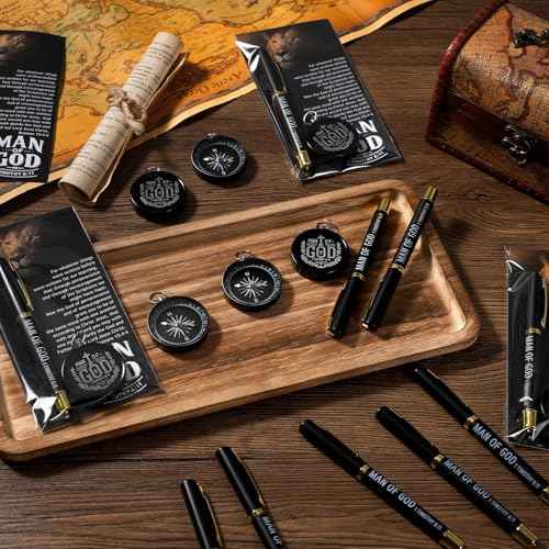 30 Sets Fathers Church Gifts Bulk Include Christian Mini Compass Man of God Compass Religious Ballpoint Pens with Gift Cards Bags for Dad Pastors Church Nautical Travel Party Favors