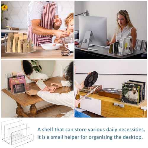 Acrylic File Holder 4 Compartment, Clear Desk File Organizer, Acrylic Organizer for Books, Phone, Ipad, Envelope, Notebook, Calculator