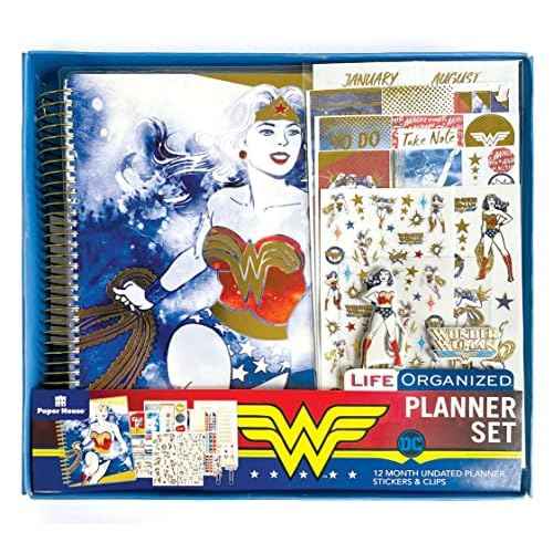 Paper House Productions DC Comics Wonder Woman 12 Month Undated Planner Set with Month and Event Flag Stickers and More!