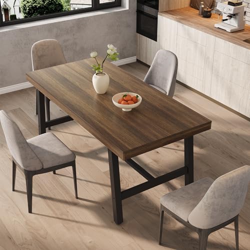 Garvee 63" 6-Person Dining Table in Brown with 2x2 Metal Legs, Industrial Kitchen Table