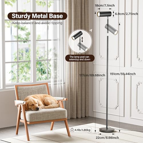 Adjustable Floor Lamp, SIBRILLE Modern Stepless Dimmable Torchiere Tall Lamp with Remote Control, 350¡ÆRotating Head Standing Lamp, Reading Floor Lamp for Living Room, Bedroom, Office & Wall Art, Black