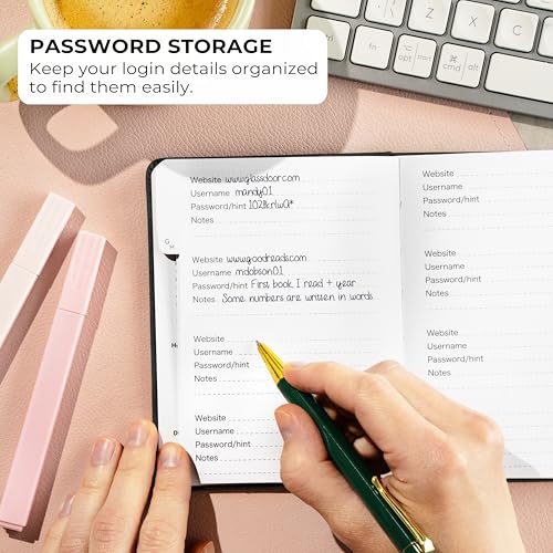 Clever Fox Password Book with Alphabetical Tabs - Small 4x5.5 Inch Black