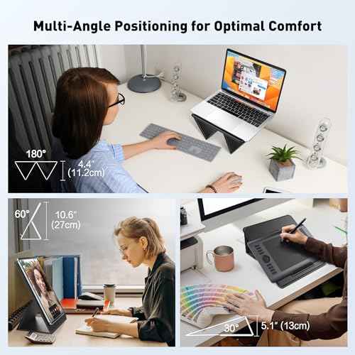 AboveTEK Ergonomic Laptop Stand & Tablet Holder for Desk,Portable Foldable Computer Riser,Adjustable Angle Travel Stand for MacBook Air/Pro,iPad,Fits 13-16 inch Devices,Ultra-Sleek PU Leather-(Black)