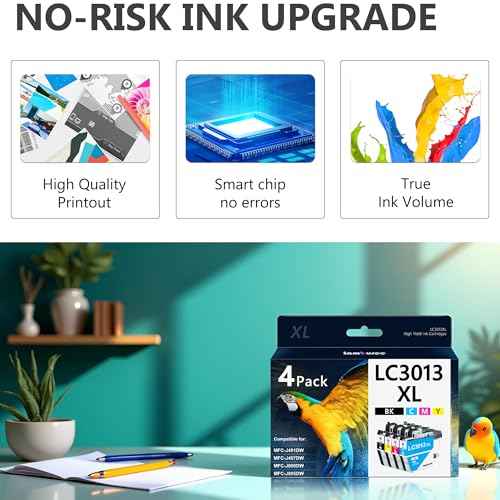 LC3013XL Ink Cartridges with High-Yield Replacement for Brother LC3013 LC3011 Work with MFC-J491DW MFC-J497DW MFC-J690DW MFC-J895DW Printers (Black, Cyan, Magenta, Yellow, 4 Pack)