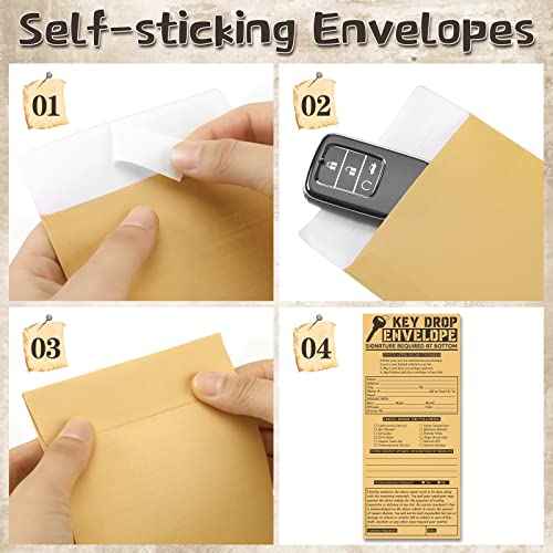 Geyee 500 Pcs Drop Key Envelopes Auto Shop Repair Service Drop Box Self Adhesive Envelopes for Auto Repair Shops and Mechanics Kraft 4.125 x 9.5 Inches(Classic)
