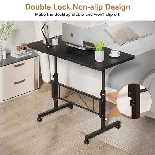 VECELO Small Standing Desk Adjustable Height, Mobile Computer Workstations with Wheels, Portable Rolling Laptop Table for Walking Pad, Home Office, Dark Black