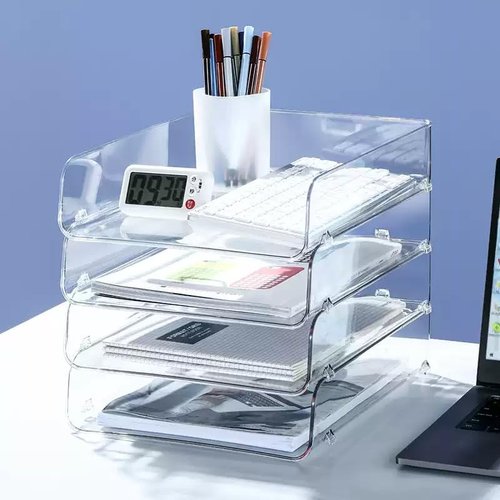 JOSUCLEN Paper Organizer, Set of 4 File Organizer for Desk, Paper Storage Organizer Acrylic, Desk Organizers and Accessories