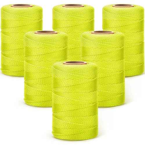 Amylove 6 Roll Mason Nylon String Nylon Braided Twine String Heavy Duty Outdoor Twine Rope Hanging Masonry Lines for Construction DIY Project Gardening(Fluorescent Yellow,500 ft)