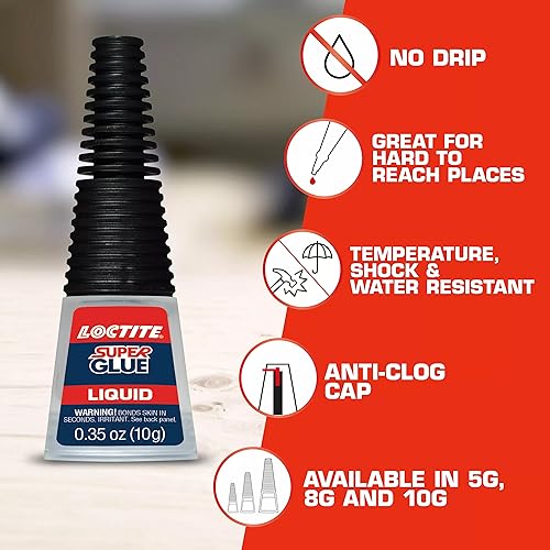 Loctite 10g Liquid Longneck Bottle, 2-Pack – Instant Adhesive for Plastic, Wood & Metal with Extra Long Precision Nozzle