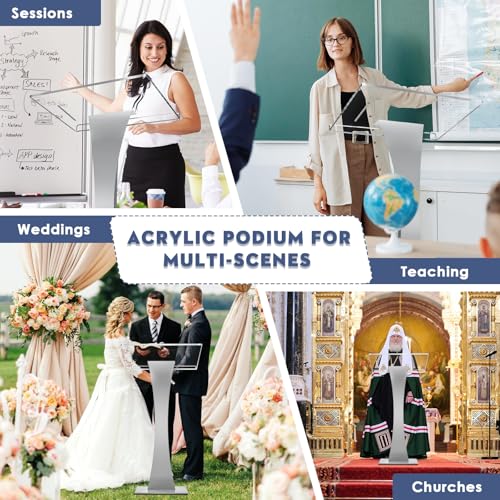 43in Pulpit Podium with 10mm Acrylic Top, Iron Stable Base – Easilywinlife Silvery