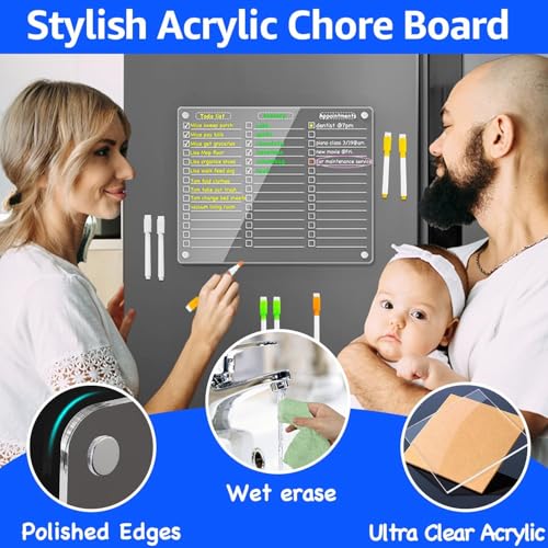 PigPotParty Magnetic Acrylic To-Do List Whiteboard for Fridge, 12x9.5 Inch - To-Do List