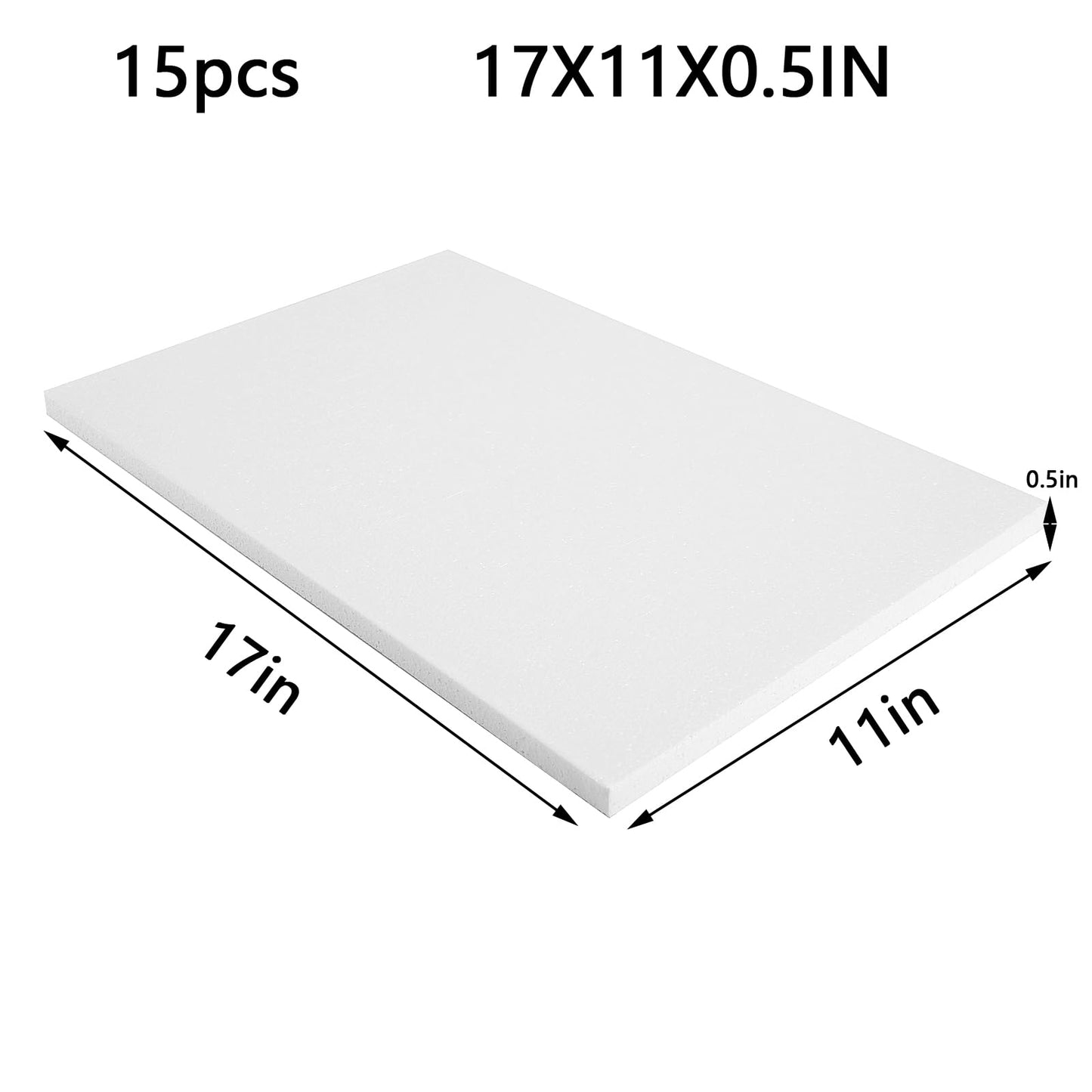 AMZQNART Craft Foam Block, 0.5 in Thick 17x11" EPS Polystyrene Rectangle Foam Blocks Packs of 15 Pcs for Art Sculpting, Sculpture, Modeling, School and Home DIY.