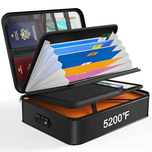 Noiposi 5200¢µ Fireproof Document Box, 16.1x 11.4x4.3 Inch Waterproof and Fireproof Document Organizer,Portable Home Travel Safe Storage Box for Legal Size Documents,File and Birth Certificate,Black
