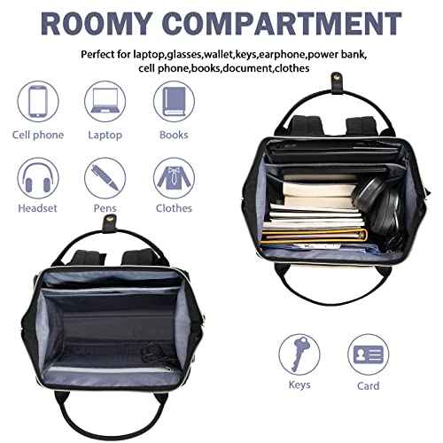 EMPSIGN 17 Inch Laptop Backpack for Women, Work Business Travel Computer College Bags, Large Capacity Water-repellent Quilted Casual Daypack with USB Port, Black
