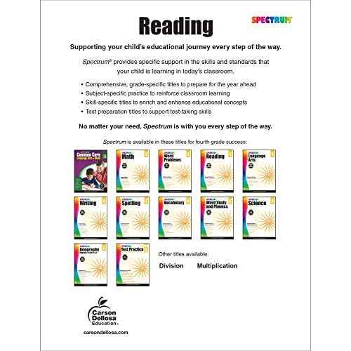 Spectrum Reading Comprehension 4th Grade Workbooks, Summarizing Nonfiction and Fiction Passages, Identifying Themes, and More, Classroom or Homeschool Curriculum
