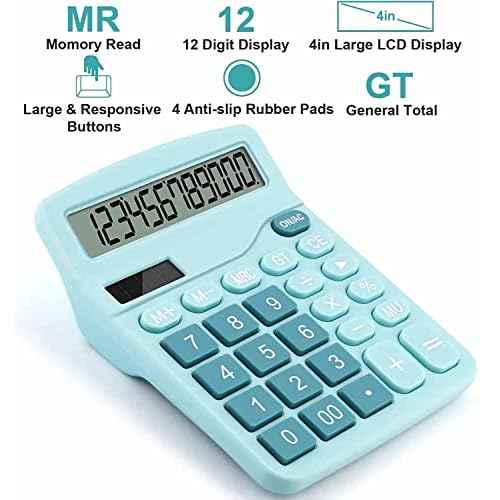 Office Desk Calculator, Cute Calculator for Kids, Basic Calculators Desktop, Dual Power Simple Financial Calculator with Big Button Large Display for Office Home and School (Blue)