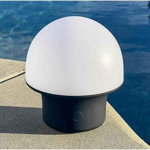 Brightech Portobello Cordless LED Touch Table Lamp - Small Dimmable Outdoor Mushroom Light for Camping & Side Tables - Modern Rechargeable Portable Bedside Light for Desk Bedroom, Nightstand - Black