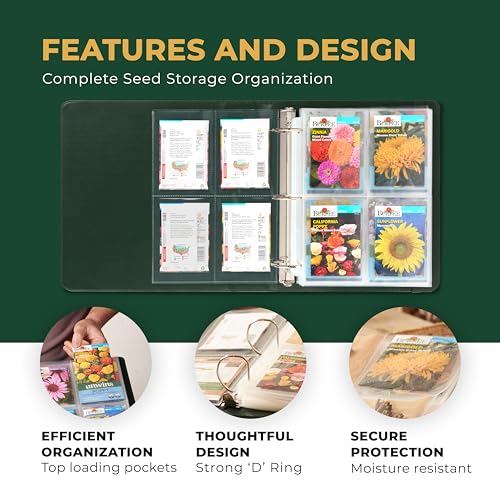 Seed Storage Organizer Binder - Seed Packet Organizer with 50 Pack Sheet Protectors That Stores 200 Seed Envelopes. Seed Storage Binder Delivering Complete Seed Saving Kit for Every Garden Lover.