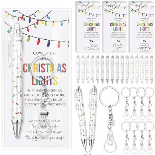 Tondiamo 40 Set Employee Christmas Gifts Bulbs Motivational Ballpoint Pens Thank You Keychain Coworkers Are Like Christmas Light Cards Coworkers Appreciation Gifts for Staff Team Teacher