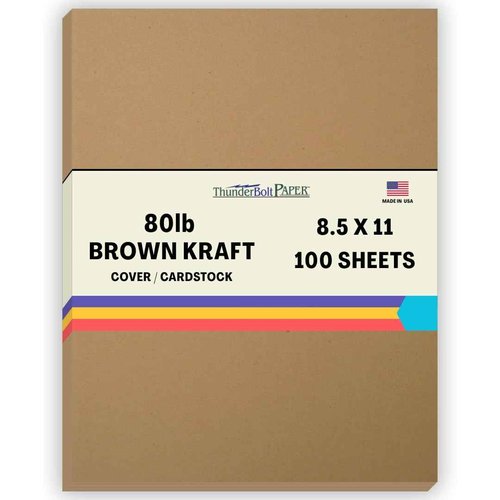 100 Brown Kraft Fiber 80# Cover Paper Sheets - 8.5" X 11" (8.5X11 Inches) Standard Letter|Flyer Size - Rich Earthy Color with Natural Fibers - 80lb/pound Cardstock - Smooth Finish
