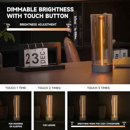 AUGE LIGHT Minimalist Desk Lamp Cordless Table Lamp LED Rechargeable Modern Nightstand Lights Dimmable with 3 Levels for Gaming, Home Office, Bedroom, Living Room, Kitchen, Bar