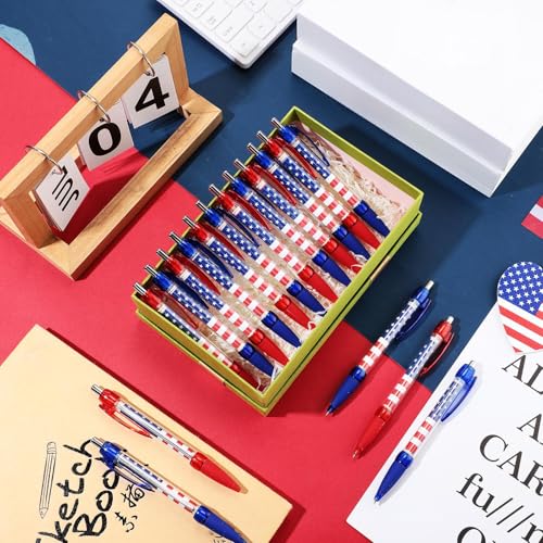 Ctosree 200 Pcs Veterans Day Pens American Flag Themed Gifts Independence Day Gift USA 4th of July Gel Ink Retractable Ballpoint Pens School Office Supplies Patriotic Party Decor Favor