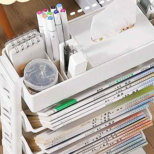 Rolling Bookshelf Mobile Bookcase Plastic 6-Layer Storage Cart with Wheels for Home Office Classroom (6 Layer, without )