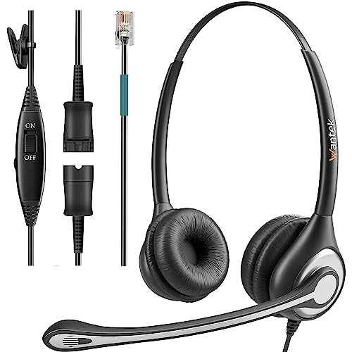Wantek Corded Telephone Headset Mono w/Noise Canceling Mic for Avaya Aastra Allworx Adtran Alcatel Lucent AltiGen Comdial Digium Gigaset InterTel Mitel Plantronics MiVoice Landline Deskphones