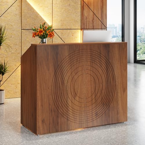 Tribesigns Walnut Reception Desk with Counter, Modern Front Desk for Office & Retail