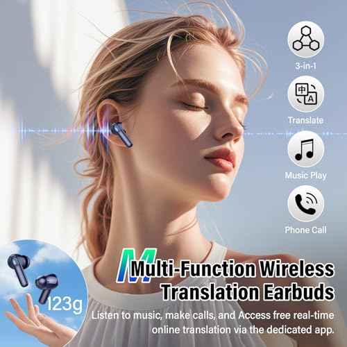 AI Translation Earbuds Real Time,164 Language/7 Translation Modes Translator Earbuds with Audio and Video Calls,No Subscription,5 EQ Modes Touch Screen Translator Headphones,48H AI Ear Buds, Dark Blue