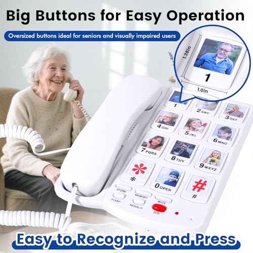 Big Button Phones for Seniors, Phone for Elderly with Dementia - 110dB Ringer Home Phone with 10 Photo Buttons for Easy Dialing - Hearing Impaired Telephone, Corded Landline Phones for Home