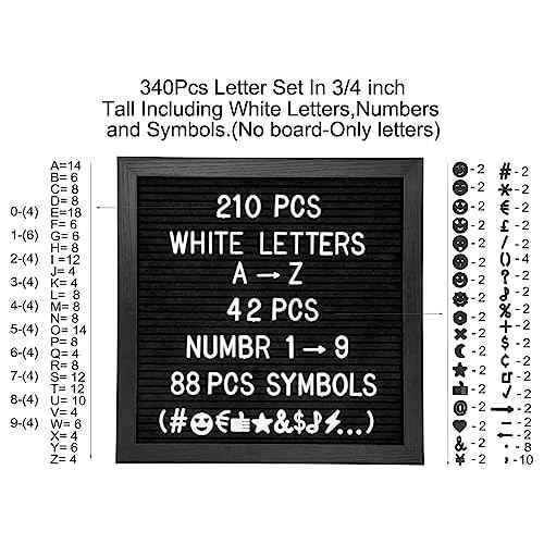 Pre-Cut 3/4 Inch White Letters for Felt Letter Board,340pcs plastic letters including Characters,Numbers,Symbols&Emoji for Message Board - (No Board Included)