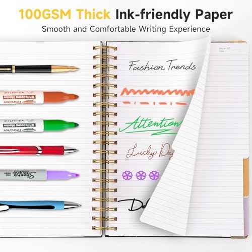 Huhuhero 5 Subject Notebook, 240 Pages Lined Spiral Journal College Ruled, 7.6" x 10.5¡± B5 Hardcover Journaling Notebooks for Work Note Taking, College School Supplies, Black