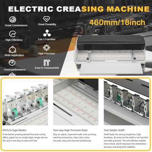 LALABU 3-in-1 Electric Creasing Machine 460mm 18inch Electric Paper Creaser Scorer Perforator Cutter Paper Folding Machine for Tickets Documents Cards Photos Invitations, 110V