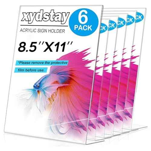 6pack 8.5x11 Acrylic, L Shape Clear Plastic, Menu Holder, Unbreakable Table sign holder for Restaurant, Office, School, Store and Home Use