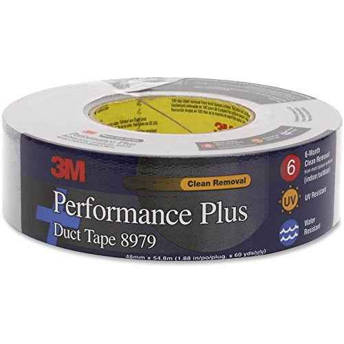 3M Performance Plus 8979 Duct Tape Heavy Duty, Black, 48 mm x 55 m, 12.1 mil, 6 Month Clean Removal, Resists UV and Weather for up to 12 Months, Tears Cleanly, Curl-Resistant, 1 Roll