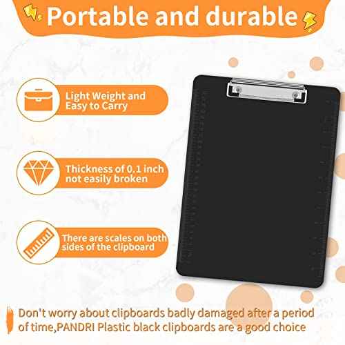 Black Clipboards, PANDRI 26 Pack Plastic Black Clipboards with Low Profile Clip 12.5 x 9 Standard Letter Size Clipboard for classrooms Office